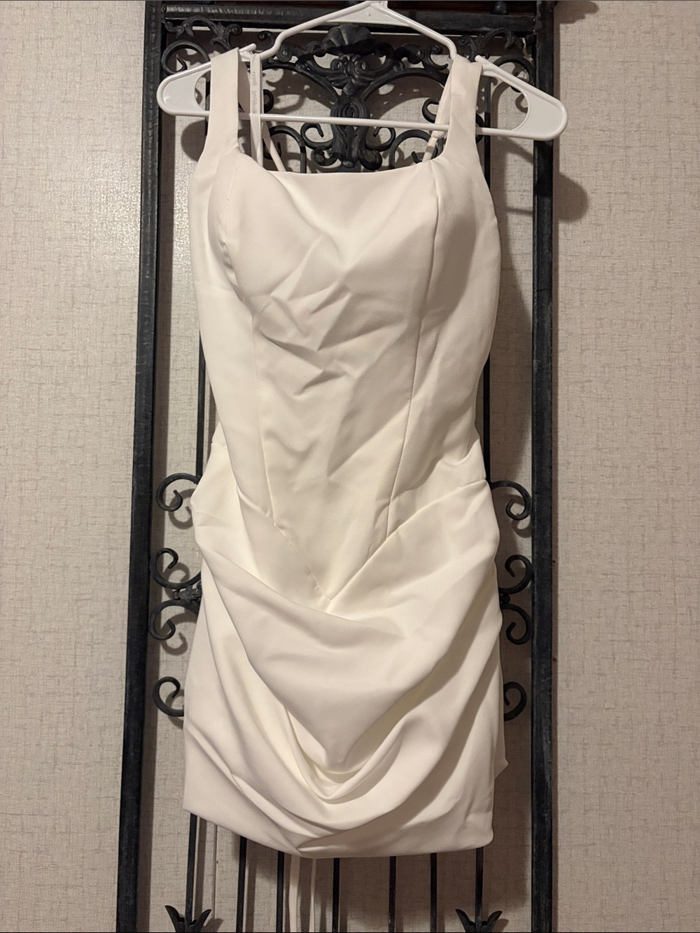 Ivory Draped Sleeveless Prom Dress with Sculpted Bodice